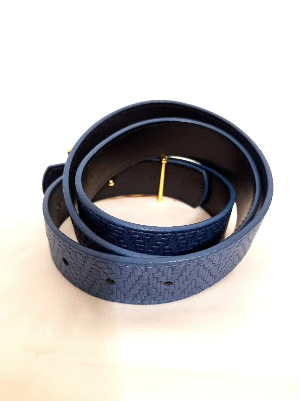 STYLE STOCK Horseshoe Buckle Belt M Blue Leather Woven Grain